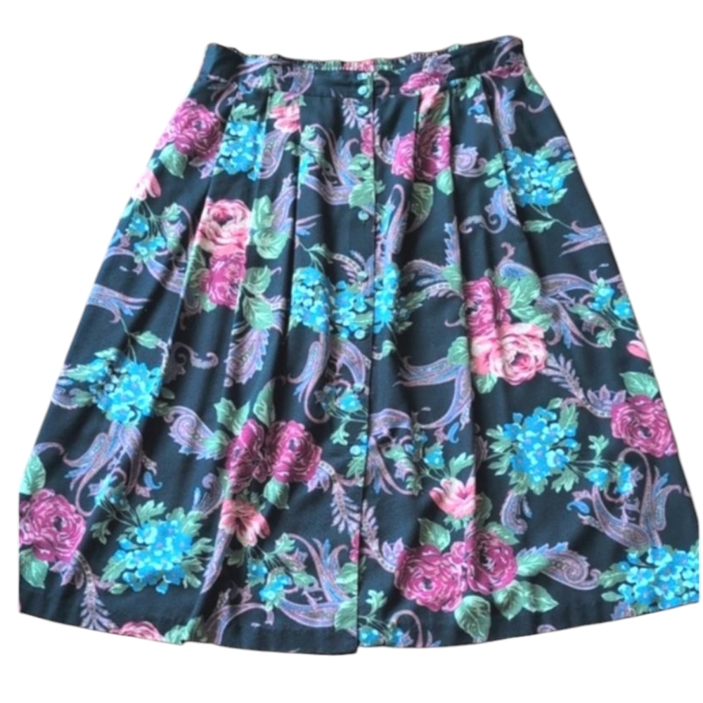 Vtg 90's Floral Button Down Midi Skirt High Waisted Feminine Cottagecore L/XL - Picture 11 of 13